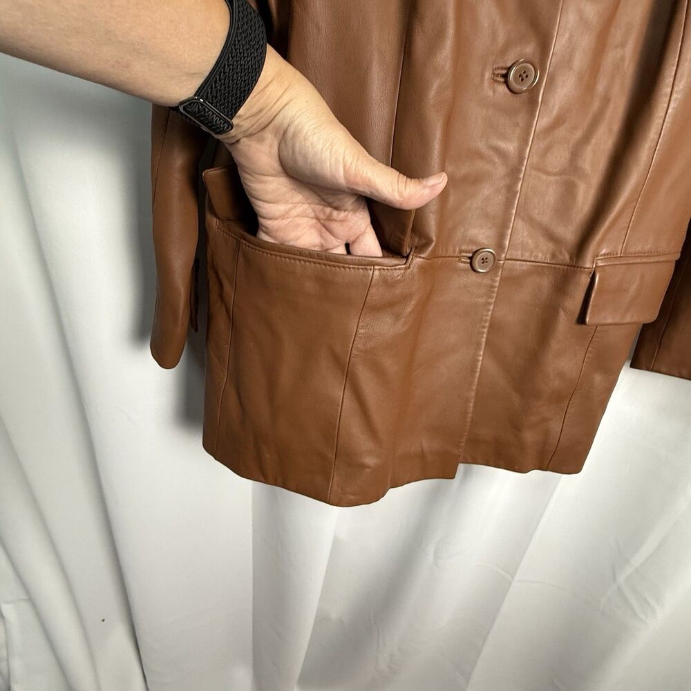 Preston & York Genuine Lambskin Leather Blazer In Cognac Brown Sz 1X - Picture 2 of 8